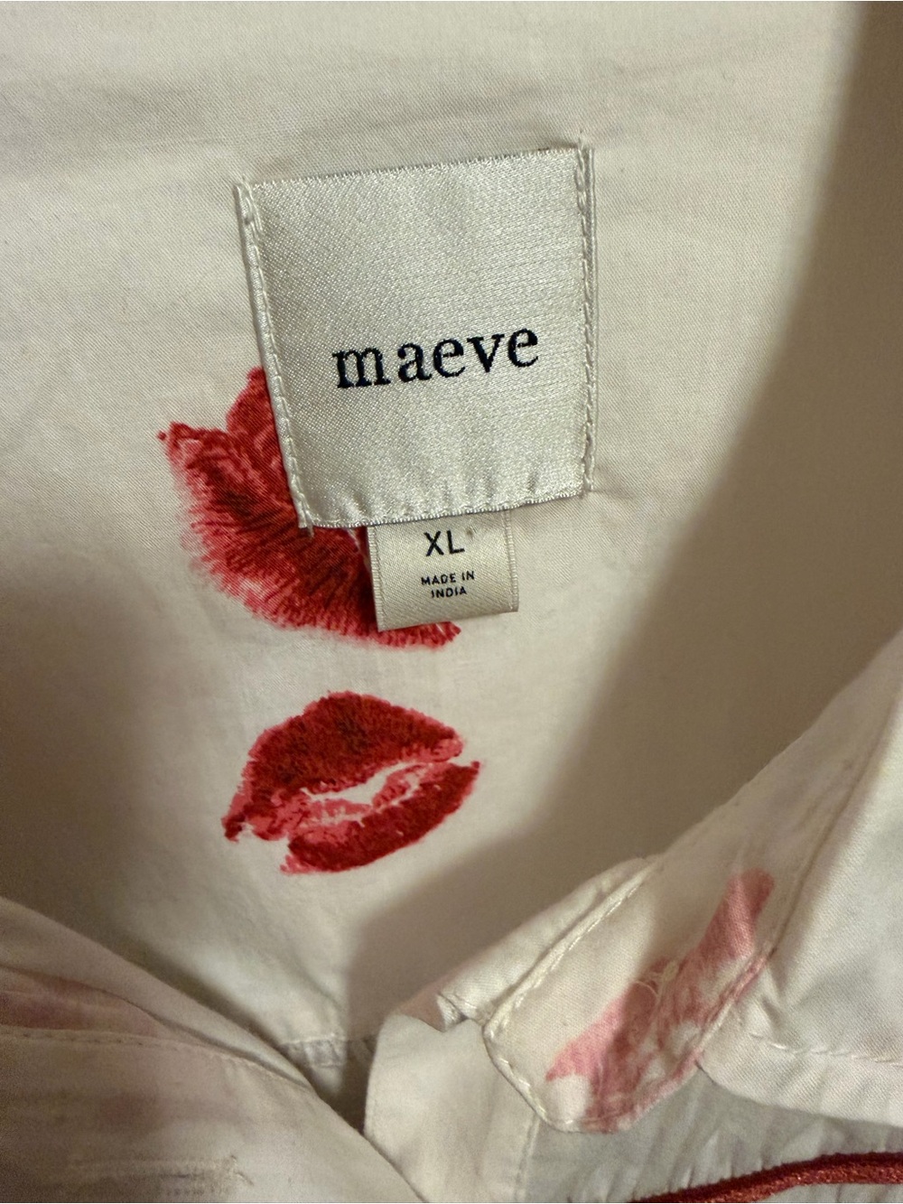 MAEVE White Button-Front Peasant Top with RED LIPS Print XL ANTHROPOLOGIE NWOT - Picture 3 of 8